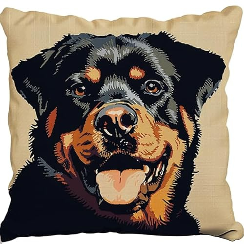 kitphoenix DIY Knüpfhaken-Set Knüpfkissen Hund Latch Hook Kissen Kit Knüpfteppich Knüpfpackung Set, Sofakissenbezug Handgemachte Geschenke,43cmX43cm