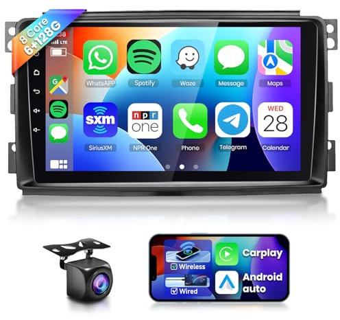 VECHTEL 8 Core 6G+128G Autoradio Android 13 pour Mercedes Benz Smart Fortwo 2005-2010, 9 Pouces IPS HD Écran Tactile avec Carplay Android Auto sans Fil GPS Wi-FI DSP Bluetooth FM RDS Radio Caméra
