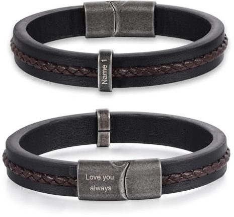 Glooraca Personalisierte Armbänder für Männer Benutzerdefinierte 1-5 Namen Leder Herren Armband Personalisierte Geschenke für Papa Ehemann Sohn