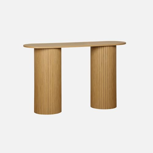Alice's Garden sweeek - Console Ovale scandinave décor Bois rainuré. Pieds Ronds. Couleur Naturelle. L 120 x P 35 x H 75cm