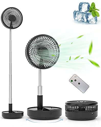 Primevolve Portable Oscillating Standing Fan,Rechargeable Battery Operated USB Floor Table Desk Fan with Remote, Bedroom Camping Travel Fans Black 7.7