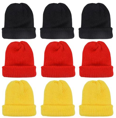 QMofeixiaodianQ Set of 9 Knitted Egg Cosy Hat, Egg Cosy, Christmas Egg Warmer, Knitted Egg Warmer Hats for Breakfast Eggs, Brunch Table Decoration (Black, Red, Yellow)