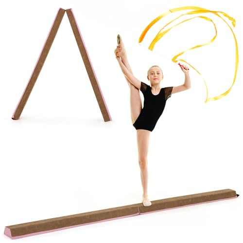 GYMAX Trave Ginnastica Artistica, Trave da Equilibrio Pieghevole, Trave Ginnastica Artistica per Casa Antiscivolo con Maniglie, Velcro sul Lato, Adatto ai Bambini e ai Principianti (Rosa)