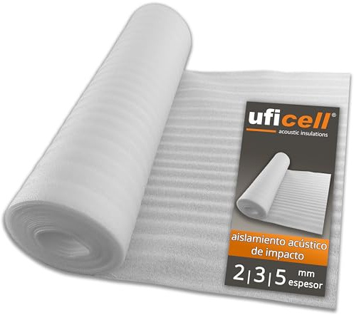 Aislamiento acústico de impactos laminado espuma uficell® ULTRA PE - espesor 3 mm - aislamiento acústico de impactos para suelos laminados y parquet - densidad: 20 kg/m² (100 m² | 4 rollo)