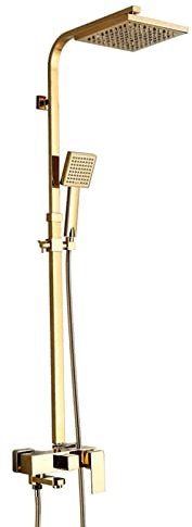 Duschsystem-Set, modernes Design, Duscharmatur-Set zur Wandmontage, luxuriöses goldenes Regenduschset mit quadratischem 20 x 20 cm Regenduschkopf und Handbrause, Duschsäule
