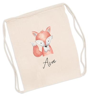 wunderwunsch Turnbeutel personalisiert, Sportbeutel Kinder, Personalisierte Sporttasche Kindergartenkind, Schulranzen Name, Kiga Beutel individualisiert mit deinem Namen (Fuchs)