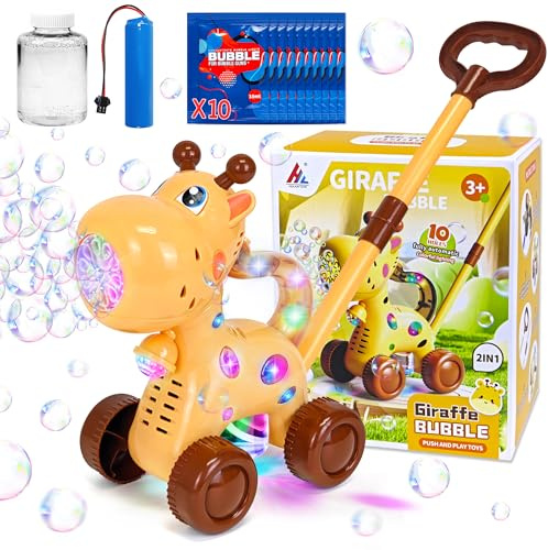 Goenb Bubble Lawn Mower for Toddlers, Automatic Bubble Machine Maker Blower Outdoor Push Toys Birthday Gift for 1-3 Kids Boy Girl