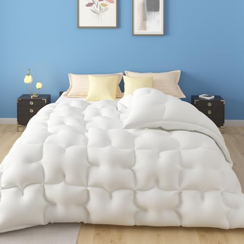 CASABEL Couette 240x260 cm Chaude Grand Froid Diamant – Blanc – Garnissage densité 700 GSM - Fibre Creuse Haute – Traitement Anti-acarien, bactérien, moisissures – Couverture 1/2 Personnes