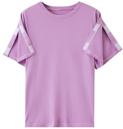 Unisex Shirt Nach Schulteroperationen Baumwoll Reha T-Shirt Snap Open Tearaway Tshirt Damen mit Snap Chemo Rotatorenmanschette Kleidung Nach Chirurgie Stillkleidung Komplett Offenes Kurzarm-Oberteil