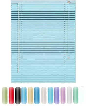 Aluminum Mini Blinds Horizontal Venetian Blind, 25mm Slat Window Shades, Cordless Room Darkening Blinds for Indoor Windows 60cm 75cm 80cm 90cm 110cm 130cm 140cm 150cm 160cm(Sea blue)