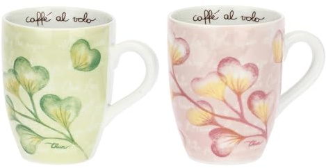 THUN - Set 2 Mug - porcellana - Collezione Cuori in fiore - 13 x 6 cm
