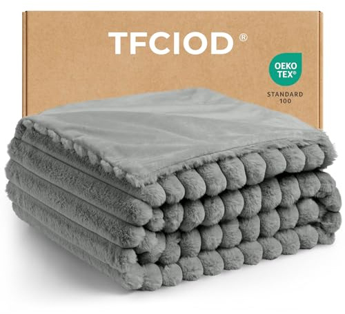 TFCIOD Coperta Plaid Pile, Coperta Pelosa Pile per Divano in Velluto, Coperta a Righe, Morbida e Calda, 540 Gr/mq Alta Qualità Plaid, Coperta per Ufficio Decorazioni Casa (Grigio, 100X160cm)