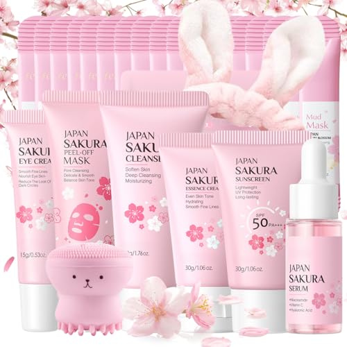 Sakura Skincare Kit cadeau hydratant pour adolescentes et filles - Avec masque de boue, masque pelable et sérum