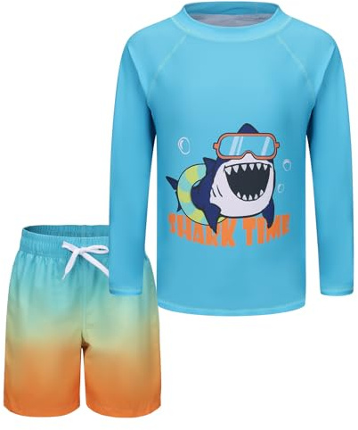 UV Shirt Kinder Badeshirt Jungen Badeset Zweiteilig Langarm Schwimmshirt Kinder Beach Shorts Jungen Badeanzug 146 152/11-12 Jahre