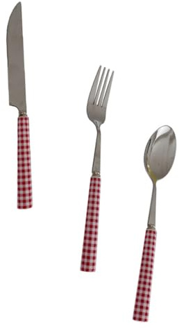 Cabilock Set de Couverts de Table Acier Inoxydable avec Manche Céramique Rouge à Carreaux Couteau à Steak Pratique et Fourchette Occidentale et Facile à Nettoyer