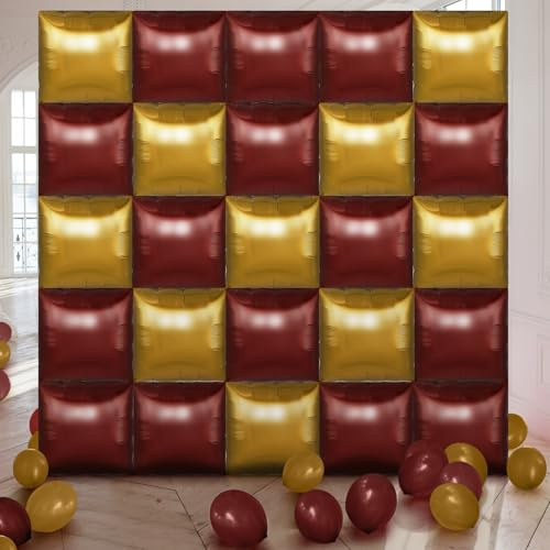 Charnoel 25 Pcs Wizard Party Magical Halloween Decor Square Double Sided Foil Balloons Backdrop 19'' Burgundy Gold Foil Balloons Tunnel Arch Garland Kit for Medieval Baby Shower Birthday Party