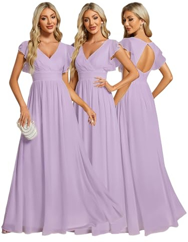 Ever-Pretty Women Dresses Bridesmaid Wedding Guest Dress Elegant Chiffon A-Line Ruffles Sleeve ES01819