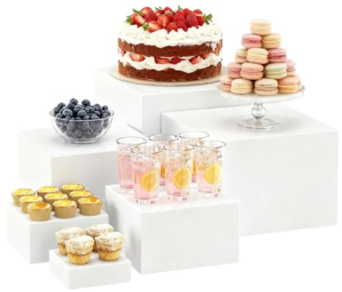 MEIDIV 6 Pcs Acrylic Food Risers, 3-8 in Food Display Stand Buffet Risers, Cake Plinths Dessert Stands White, Acrylic Display Stands for Buffet Catering Dessert Jewelry Figures Display