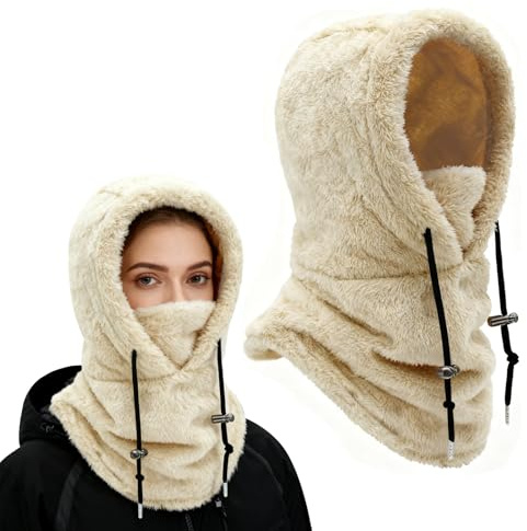 VGMANNTA Plüsch Sturmhaube Damen Herren Kapuzenschal Winter Thermo Skimaske mit Nackenwärmer Multifunktionale Wolle Balaclava Wintermütze Damen Unisex für Sport und Outdoor-C