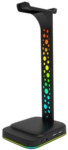 Holibanna Supporto Cuffie Gaming Rgb con Base Stabile e Doppio Hub USB Stand Espositivo con Illuminazione Colorata per Desktop e Stazione di Gioco