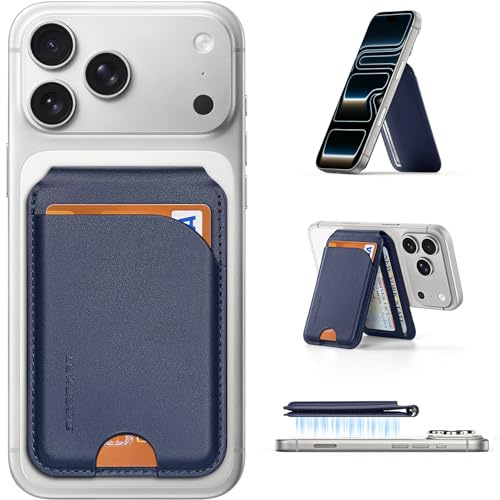 DUX DUCIS för MagSafe Wallet, 4 korthållare, veganskt läder, mångsidighetsplånboksstativ, för iPhone 17/16/15/14/13/12-serien och utvalda Samsung-enheter, blå