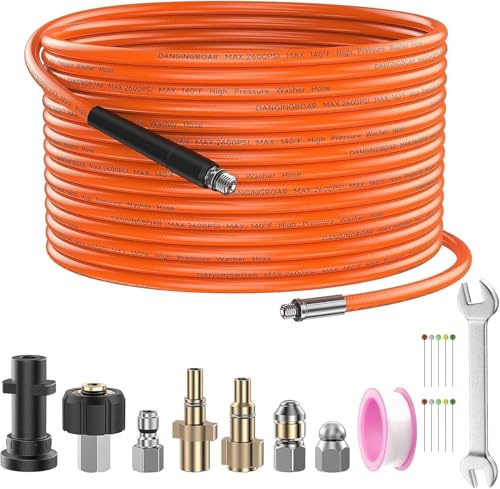 15M Sonda Sturatubi per Idropulitrice, Kit Disostruente con Ugello a Getto Rotante per Karcher Serie K2 - K7, Lavor, Bosch AQT Accessorio per Idropulitrici