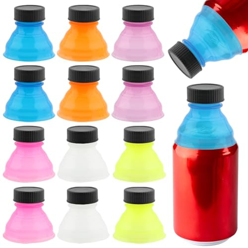 12 Pack Soda Can Lids, 6 Colors Coke Cover Spill-proof Soda Can Lid, Reusable Covers for Beer, Energy Drinks, Juice, Sodas Accessories Ideal for Picnic, Beach Parties, Outdoor