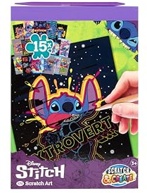 Disney Stitch Kratzbilder Buch A5 für Kinder | Scratch Art Bastelbuch mit 15 Motiven im A5 Format | Inklusive Holz-Kratzstift | Regenbogen-Farbeffekt | Kreativset ab 3 Jahren