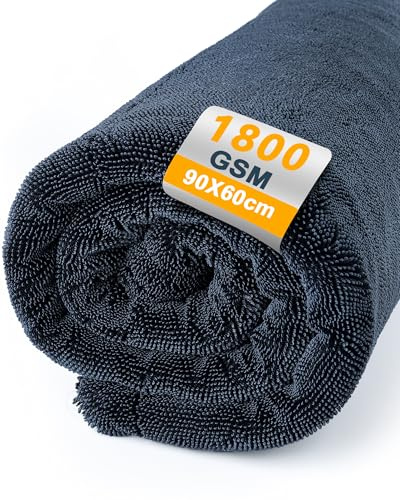 Huglux Toalla Secado Coche 90x60 cm 1800GSM Microfibra XXL Absorbente