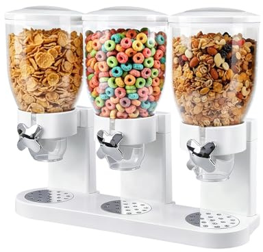 3x2L Triple Cereal Dispenser Countertop, Airtight Dry Food Dispenser | Rice Dispenser & Cereal Storage Container for Kitchen Pantry, Candy Sweet Snack Organiser for Rice Nuts Oats (White)