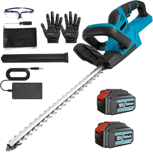Akku Heckenschere, Ersatz für Makita 18V DUH507Z, Elektrische Gartenschere Heckenschere, 52 cm Schnittlänge, Bürstenlos 2 IN 1 Grasschere und Strauchschere (2x5500mAh Akkus)