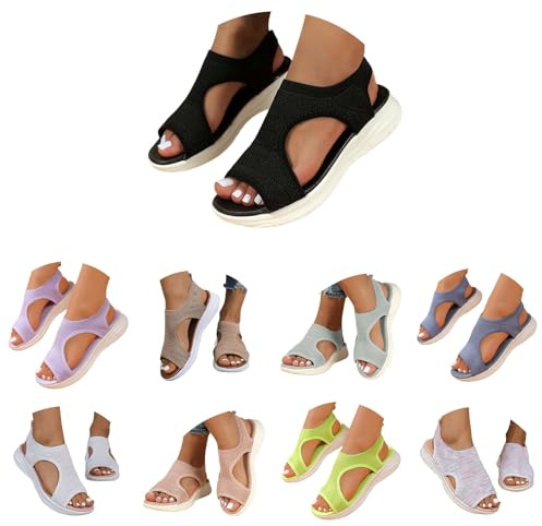 Ortopediska damsandaler, breda fötter – Slingback sommarskor, lätta vattensandaler, fiskmunssandaler, dam, ventilerande strandsandaler, mjuk fotbädd, sportsandaler, platå, tvättbara, svart, 39 EU