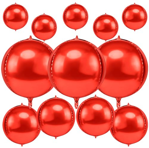 Alaoo Globos Redondos de Aluminio,12PCS 22 15 10 Globos de Bola 4D | Globo de Papel de Aluminio Rojo Metálico, para Cumpleaños, Baby Shower, Bodas, Carnaval, Fiestas, Decoración