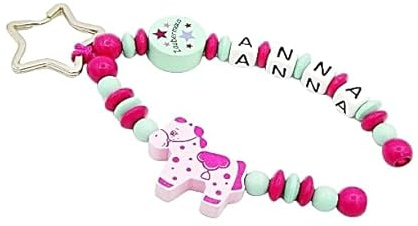 Schlüsselanhänger/Anhänger/Taschenanhänger/Taschenbaumler mit Namen - Pferd/Zaubermaus in mint/pink