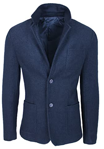FB CLASS Giacca Uomo Sartoriale Slim Fit Casual Elegante in Lana (S, Blu Scuro)