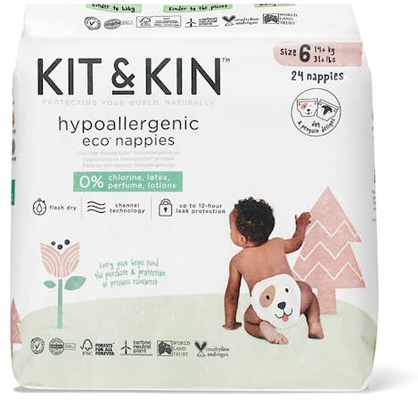 Kit & Kin Premium Öko-Windeln Größe 6 (14+ kg) 96 Windeln, Pflanzliche & Hypoallergene Babywindeln, Zuverlässiger Auslaufschutz, Vegan & Tierversuchsfrei