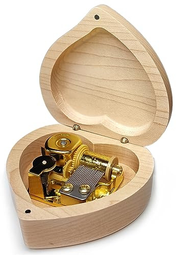 falado Heart Shaped Maple Wood Music Box Wind Up And Golden Movement Music Box for Christmas/Birthday/Valentine's Day (Song:You Are My Sunshine)