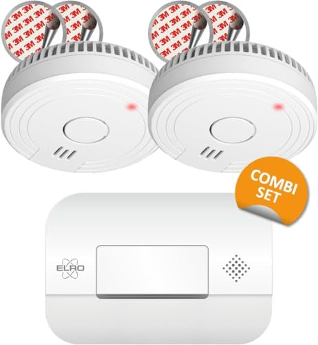 ELRO FF1840 Kit Complet de Sécurité Incendie - 2 Détecteurs de Fumée avec Montage Magnétique et Détecteur de CO - Batteries Longue Durée