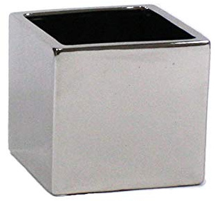 WGV Ceramic Cube Vase Width 5.5 Height 5 (Fits 5 Pot) Elegant Modern Block Square Floral Planter Terrarium Container Table Dresser for Event Accent Home Office Decor Silver 1 Piece