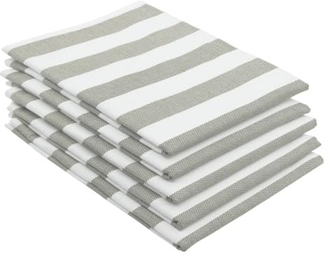 ZOLLNER 5er Set Geschirrtücher Baumwolle in 50x70 cm - saugstark und Moderne Küchentücher in grau weiß gestreift - waschbar bis 60°C - Gastronomiequalität - Oeko Tex® Zertifiziert