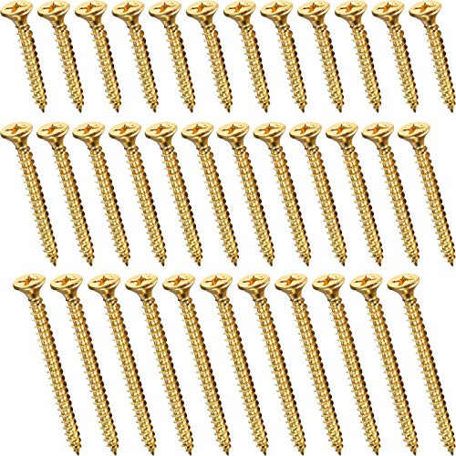 Hotop 100 Pcs Gold Screws M4 Wood Screws for Picture Hanging Multi Purpose Wall Hardware Nails Bulk, 2”,1.6”,1.2” in Length
