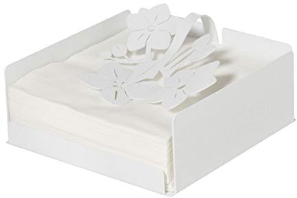 Arti & Mestieri 3330C158 Portatovaglioli Basso Floreale Fior Di Loto 17x17Px12H cm Materiale Ferro Colore Bianco Marmo