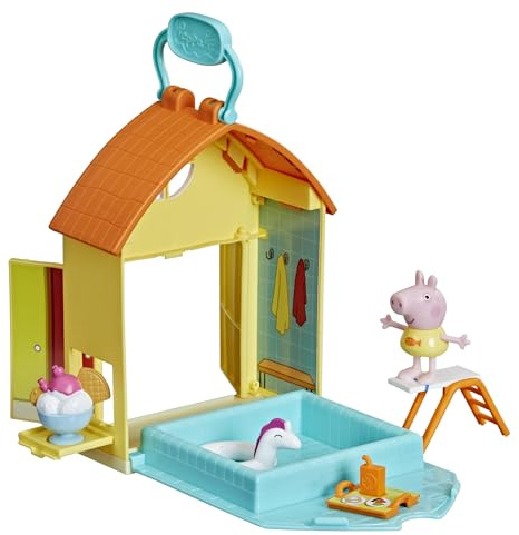 Hasbro Greta Gris Gretas Adventures Gretas Swimming Pool-lekset för barn i förskoleåldern, innehåller 1 figur och 4 tillbehör, flerfärgad, F2194