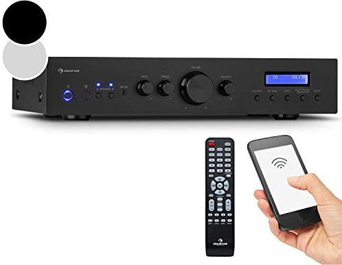 Auna Amplificatore Audio Stereo, Amplificatore Hifi, Amplificatore Bluetooth con Controllo Alti e Bassi, AUX, Amplificatore Hifi Stereo per Casse e Subwoofer 2 Canali, con Telecomando e Radio DAB