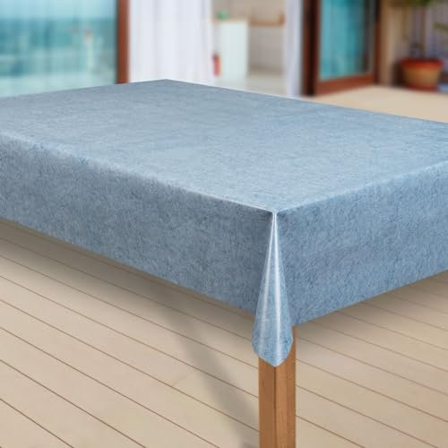 laro Wachstuch-Tischdecke Abwaschbar Garten-Tischdecke Wachstischdecke PVC Plastik-Tischdecken Eckig Meterware Wasserabweisend Abwischbar, Muster:Uni blau meliert, Größe:100x140 cm