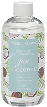 Hassett Green London - Recharge de Diffuseur à Roseaux Huile Parfumée Just Coconut - Flacon 250ml Écologique pour Fragrance Maison, Idéal Cadeau Anniversaire et Mariage