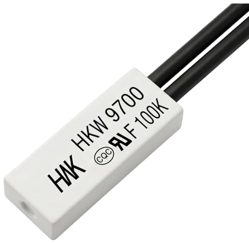 Lumonic HKW9700 Temperaturschalter flach | 100°C ± 5°C | Schließer NO | max. AC 250V/5A | max. DC 24V/8A | Kabel 70mm | 21x8x4mm | Thermoschalter, Bimetall, KSD9700 | Motoren, Setzteile, Heizlüfter