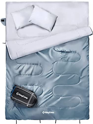 KingCamp Double Sleeping Bag for 3 Season Backpacking Camping Hiking Queen Size XL Lightweight Warm Cold Weather 2 Person Sleeping Bag for Adults Teens Truck Tent Sleeping Pad Lightweight 87”x59”