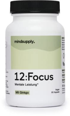 mindsupply® FOCUS | 90 Kapseln mit Ginkgo Biloba, Brahmi, B12, Folat & Ginseng - Hochdosierter Nootropic Brain Support ohne Koffein | veganer Kogni-Boost | mentale Leistung