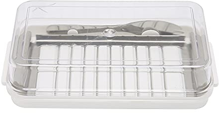 Smörkåpa, ostförvaringsbehållare i rostfritt stål med transparent lock för hem och kök (vit)